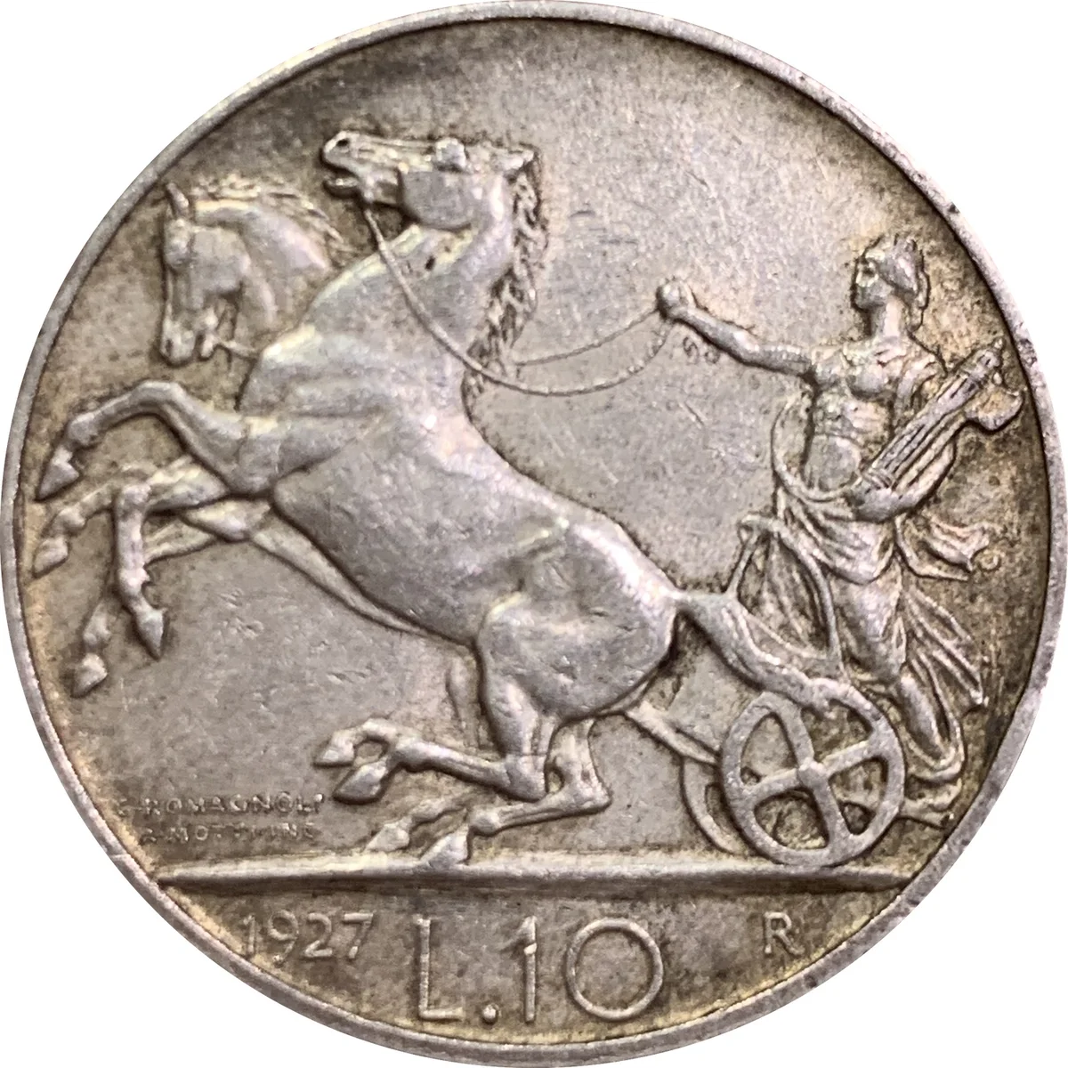 10 Lire Biga 1927 2 rosette