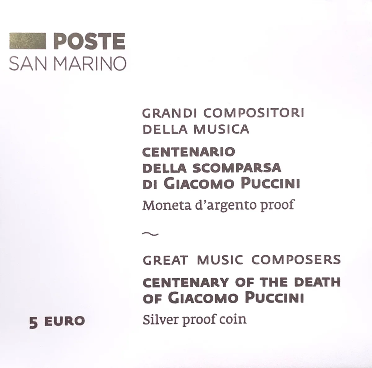 5 € 100° anniversario scomparsa Giacomo Puccini 2024, foto 3